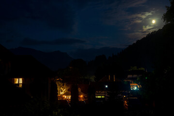night view of the mountain village Romania