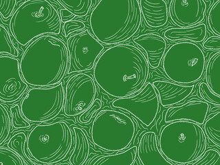 seamless pattern with apple fruit. hand drawn outline on holiday season vibes background. high resolution for design with a whimsical and enchanting green theme