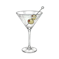 Martini cocktail with olives isolated on transparent background