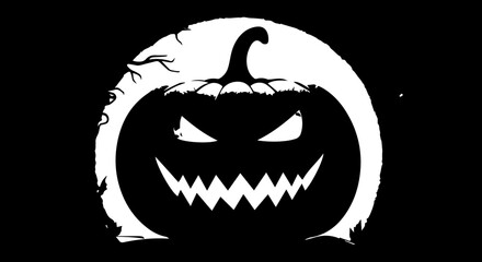 Spooky Halloween jack-o'-lantern with glowing eyes under a full moon, ready for festive decorating