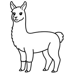 Fototapeta premium Cute cartoon llama standing profile view silhouette isolated on white background