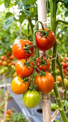 Ripe tomatoes hanging on vine