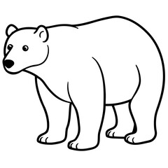 Fototapeta premium A simple black and white outline drawing of a polar bear standing isolated on white background silhouette