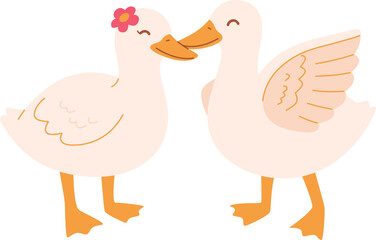 Cute Duck Couple Kissing Illustration