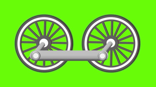 Animation of a train silver wheel turning | loop mp4 | greenscreen