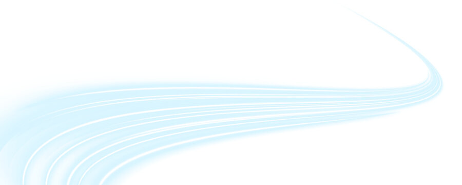 Glowing blue and white light trails weave through an abstract urban night scene. The smooth curves create a sense of endless motion and futuristic vibes. Great for technology. PNG