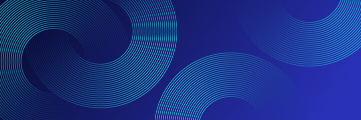 Abstract blue glowing geometric lines on dark blue background. Modern shiny blue circle lines pattern. Futuristic technology concept. Suit for cover, poster, banner