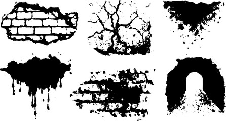 Brick wall texture in black line drawing. Vintage vector illustration showcasing surface details in a creative set.