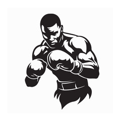 Silhouette of Muscular Boxer in Fighting Stance Vector on white background