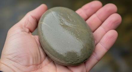 Smooth Grey River Stone Held in a Hand