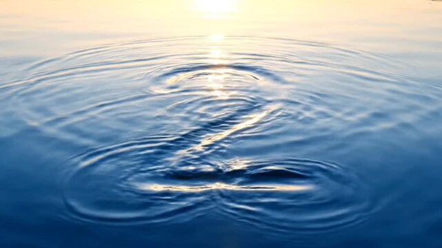 Cinematic Countdown Numbers 4 3 2 1 Formed by Flowing Water Ripples at Sunset