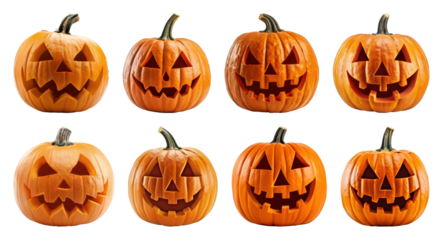 Halloween pumpkins with carved faces.