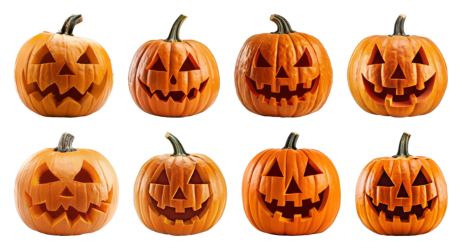 Halloween pumpkins with carved faces.