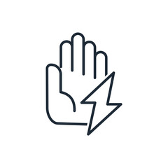 Hand with lightning.  Active doer, user. Activist. Vector linear icon illustration isolated on white background.