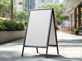 white board sign menu bread coffee shop bakery cake with easel on wooden table  Copy space for adding your content Mockup billboards or white promotion poster displayed on the front of the restaurant
