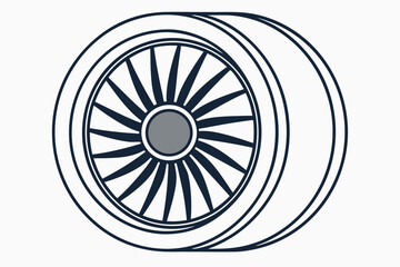 Fototapeta premium Close-up outline of a jet engine turbine with gray center on white background blades aviation