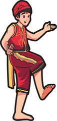 Cartoon Illustration of a Betawi Dancer from Jakarta Indonesia