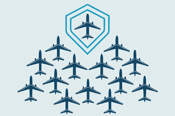 Formation of Airplanes Flying Towards a Shield Emblem Keywords: airplane, aircraft, formation, travel
