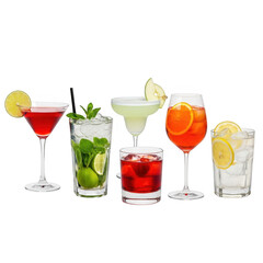 Assortment of colorful cocktails on a transparent background