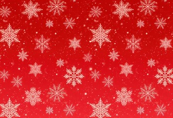 Red christmas background with white snowflakes and falling snow