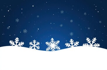 White snowflakes on dark blue sky with falling stars and snow accents
