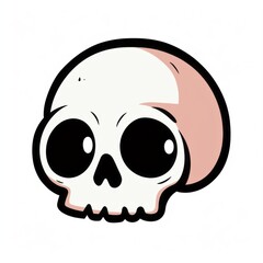 Cartoon skull design featuring large eyes and a smooth surface in simple color scheme, suitable for Halloween decorations and artwork