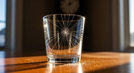 Intricate Spiderweb Crack Pattern in a Glass