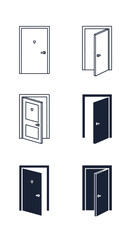 Set of different open and closed doors for design