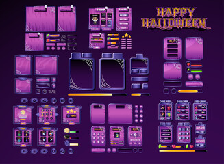 Set of Fantasy Cute, Horror, and Playful Halloween UI Elements in Various Styles and Shapes — Bar, Board, Button, Menu, and Game Design AssetsWeb