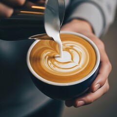 Latte Art Coffee Pouring.