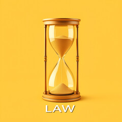 3d realistic hourglass on yellow background with place for text. Concept of law. Vintage watch with sand inside to measure time. Vector illustration in yellow colors