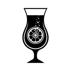 Black and white illustration of a tropical drink isolated on transparent background