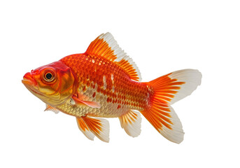Fototapeta premium A detailed close-up view of a vibrant orange and white fish set against a pure black background.