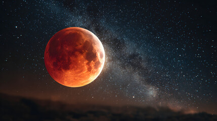 Fototapeta premium Total Lunar Eclipse Blood Moon with Stars in Night Sky
