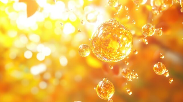 Golden spheres and droplets in sunlight - Powered by Adobe