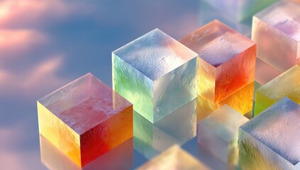 Colorful, translucent cubes in pastel hues