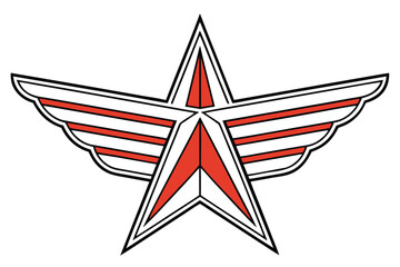 Stylized Winged Star Emblem with Red and White Stripes wings logo