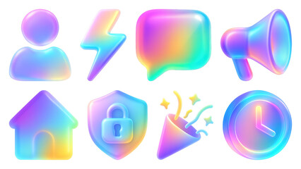 Colorful gradient 3D icons set.