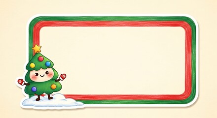 Fototapeta premium Cartoon Christmas Tree Frame Festive Holiday Card Design Element