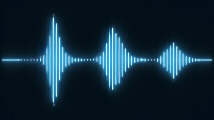 A vibrant blue neon sound wave visualization against a dark background, representing audio or music. - Powered by Adobe