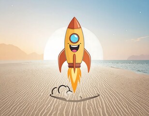 Cute rocket launching on beach