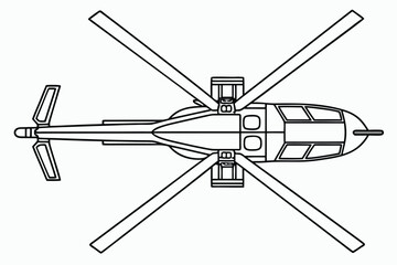 Fototapeta premium Top View Outline Drawing of a Modern Helicopter with Rotors and Tail Rotor aircraft aviation