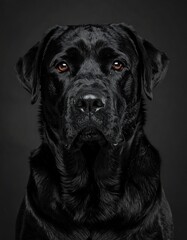Fototapeta premium Black dog portrait against dark background