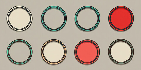 Minimal round icon frames with simple thin outlines in various colors create modern and stylish design. arrangement is symmetrical and visually appealing