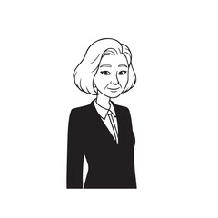 Old woman in formal clothes black and white vector illustration simple minimalist portrait design
