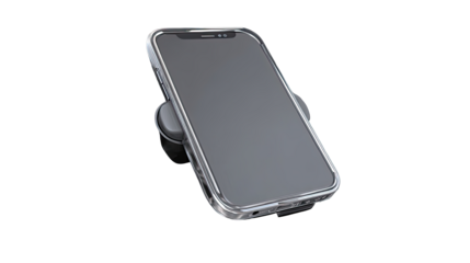 Smartphone in clear protective case, mounted on a circular car mount