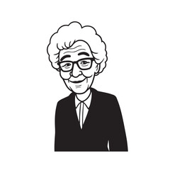 Old woman in formal clothes black and white vector illustration simple minimalist portrait design