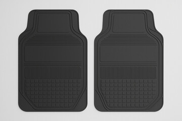 Set of Two Black All-Weather Rubber Car Floor Mats, Top View