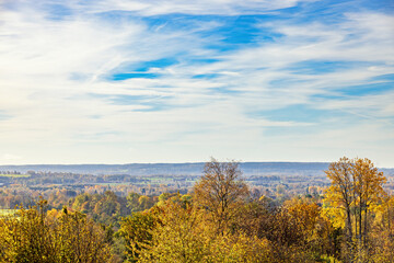 View at a beautiful landscape with autumn colored trees