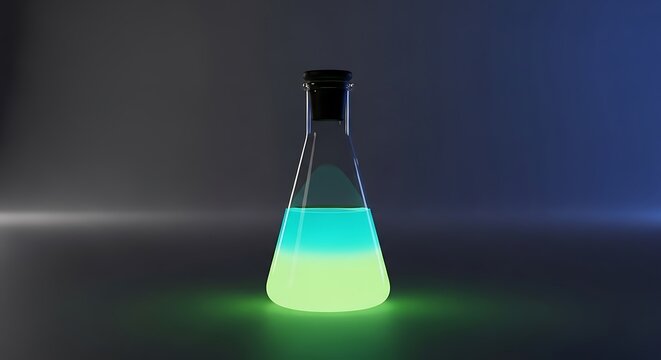 Glowing Liquid in Erlenmeyer Flask Science Experiment Research Chemistry Photo